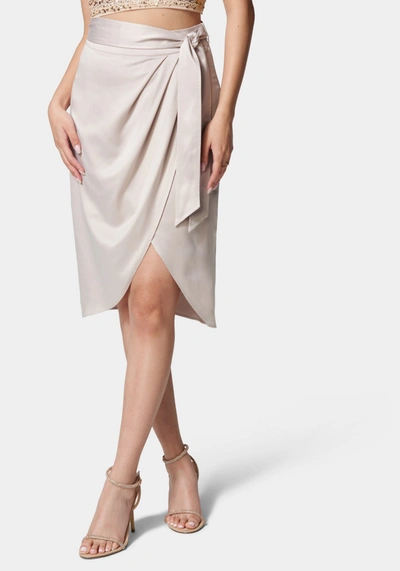 Bebe Side Tie Wrap Skirt In Champagne