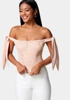 BEBE CORDED LACE BUSTIER WITH CHIFFON TIE