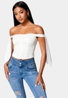 Bebe Corded Lace Bustier With Chiffon Tie In White Alyssum