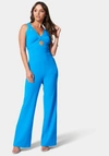 Bebe Multi Strap Knit Crepe Wide Leg Jumpsuit In Diva Blue