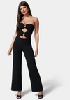 Bebe Ring Detail Wide Leg Knit Crepe With Satin Combo Jumpsuit In Black