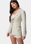 BEBE GINGHAM ONE BUTTON TAILORED JACKET