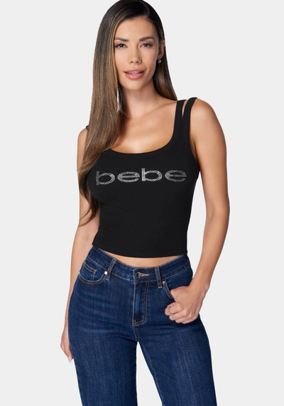 Bebe Logo Rib Top In Black