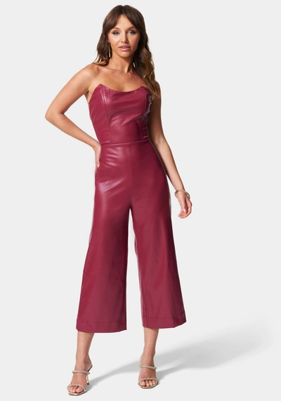 Bebe Vegan Leather Culotte Jumpsuit In Marsala