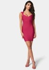 Bebe Luxe Bandage Halter Criss Cross Dress In Hot Pink