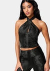 Bebe Vegan Leather Cross Front Top In Black