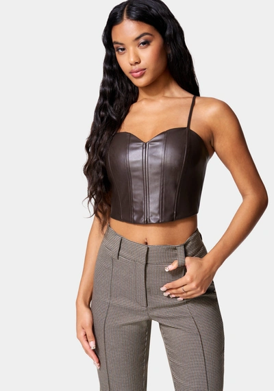 Bebe Vegan Leather Bustier In Coffee Bean