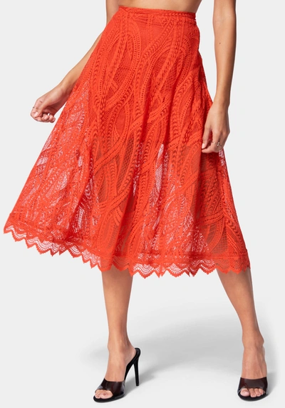 Bebe Corded Lace Full Skirt In Poppy Red