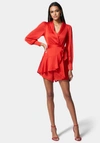 Bebe Yoryu Wrap Front Romper In Poppy Red