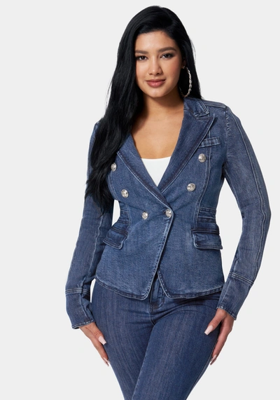 Bebe Tailored Double Breasted Denim Jacket In Antique Indigo Wash