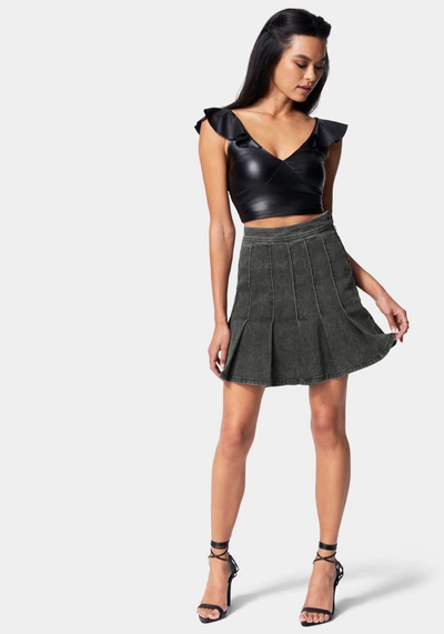 Bebe Pleated Denim Skirt In Black Charcoal Wash