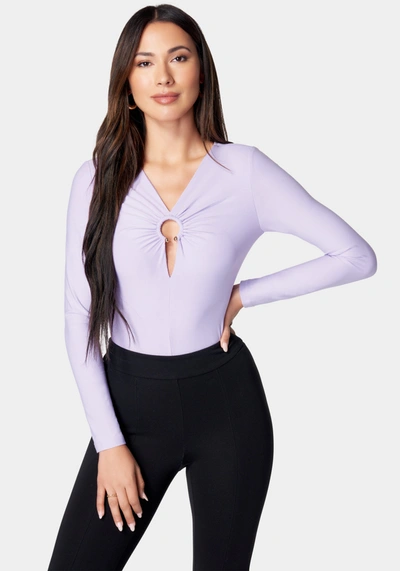 Bebe Ring Detail Long Sleeve Bodysuit In Lavender