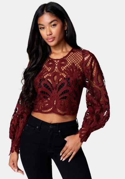 Bebe Placement Lace Blouse In Bloodstone
