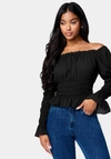 Bebe Women's Smocked Body & Sleeve Top In Black