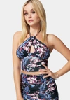 Bebe Ruched Matte Jersey Top In Leaf Stem Print