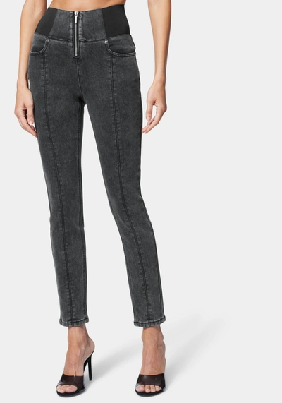 Bebe Zip Front Elastic Skinny Jean In Black Charcoal Wash