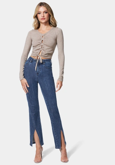 Bebe Slit Hem Slim Jean In Antique Indigo Wash