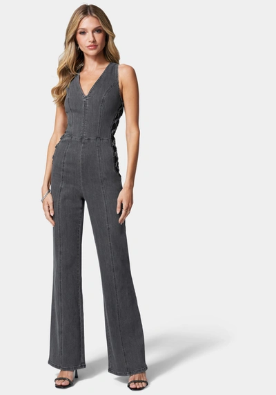 Bebe Lace Detail Corset Denim Jumpsuit In Black Charcoal Wash