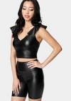 Shop Bebe Coated Knit Ruffle Sleeve Top In Shiny Black