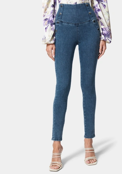 Bebe High Waisted Button Detail Skinny Jeans In Antique Indigo Wash
