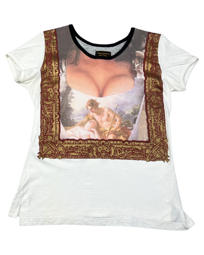 Pre-owned Vivienne Westwood Anglomania Trompe L'oeil Framed Cleavage T In White/gold/maroon