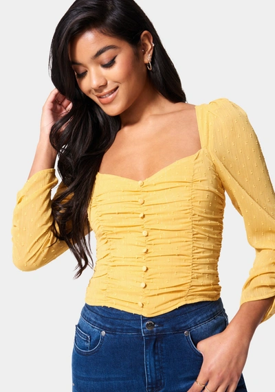 Bebe Puff Sleeve Ruched Woven Top In Honeycomb
