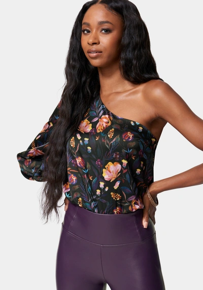 Bebe Satin Balloon Sleeve Bodysuit In Floral Print