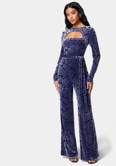 Bebe Velvet Burnout Jumpsuit In Blue,black