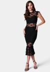 Bebe Illusion Lace Midi Dress In Jet Black