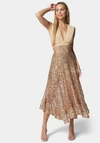 Bebe Side Cutout Mesh & Sequin Gown In Camel,champange