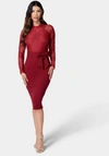 BEBE LACE AND CREPE PENCIL DRESS