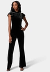 Bebe Ruffle Sleeve Flare Leg Velvet Jumpsuit In Jet Black