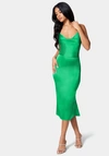 Bebe Strappy Satin Midi Dress In Emerald