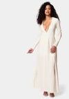 Bebe Lurex Deep V Maxi Dress In Ivory