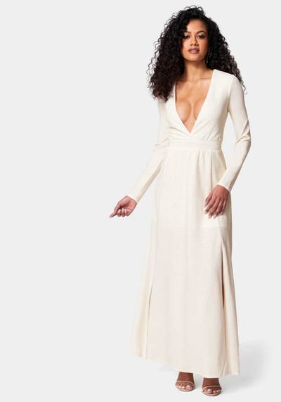 Bebe Lurex Deep V Maxi Dress In Ivory