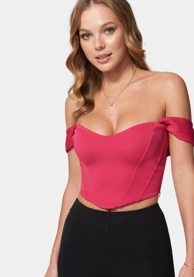 Bebe Scuba Corset Cold Shoulder Top In Pink