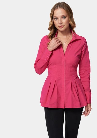 Bebe Poplin Corset Detail Long Sleeve Blouse In Pink
