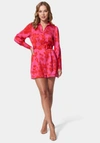 Bebe Satin Button Down Romper In Two Tone Print