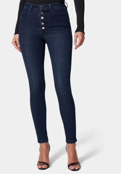 Bebe High Waist Button Down Jeans In Dark Indigo