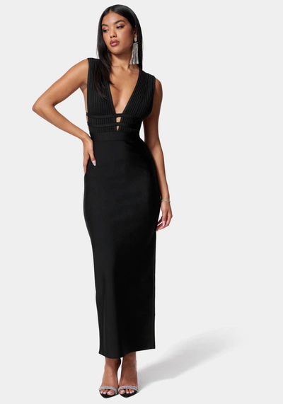Bebe Luxe Bandage Plunge Neck Gown In Black