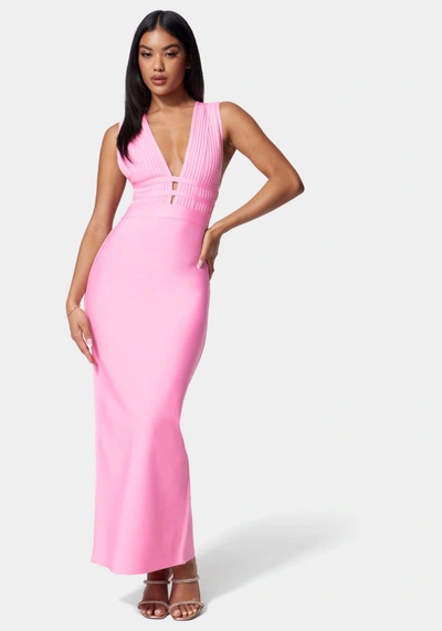 Bebe Luxe Bandage Plunge Neck Gown In Pink Frosting