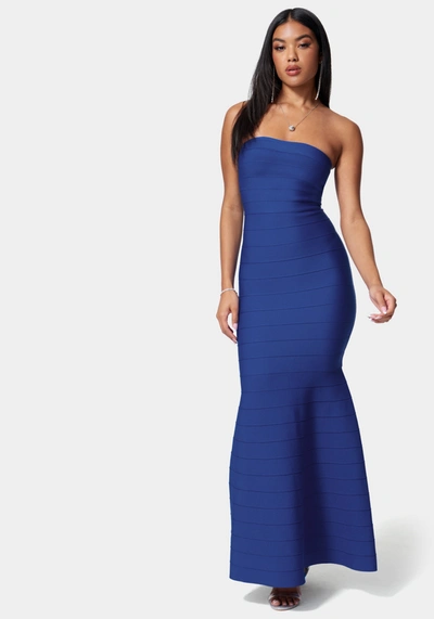 Bebe Luxe Bandage Strapless Gown In Cobalt