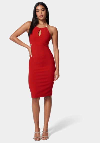 Bebe Cut Out Chain Strap Detail Dress In Red