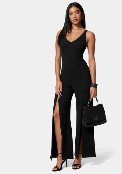 Bebe V Neck Open Leg Jumpsuit In Black