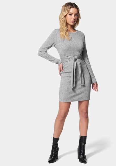 Bebe Tie Waist Cable Knit Dress In Heather Grey
