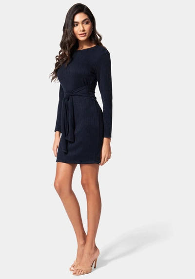 Bebe Tie Waist Cable Knit Dress In Navy