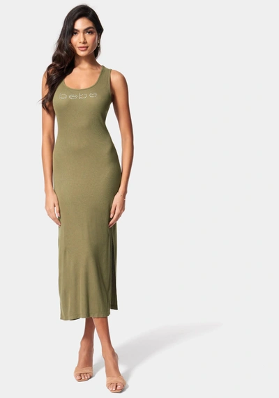 Bebe Logo Rib Knit Maxi Dress In Olive