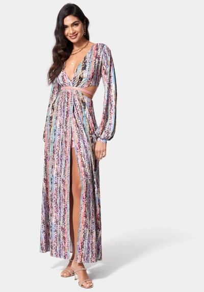 Bebe Printed Knit Deep V Maxi In Double Take