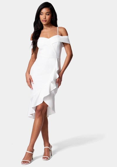 Bebe Cascade Ruffle Flounce Dress In Ivory