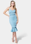 Bebe Crochet-trimmed Flounce-hem Midi Dress In Light Blue